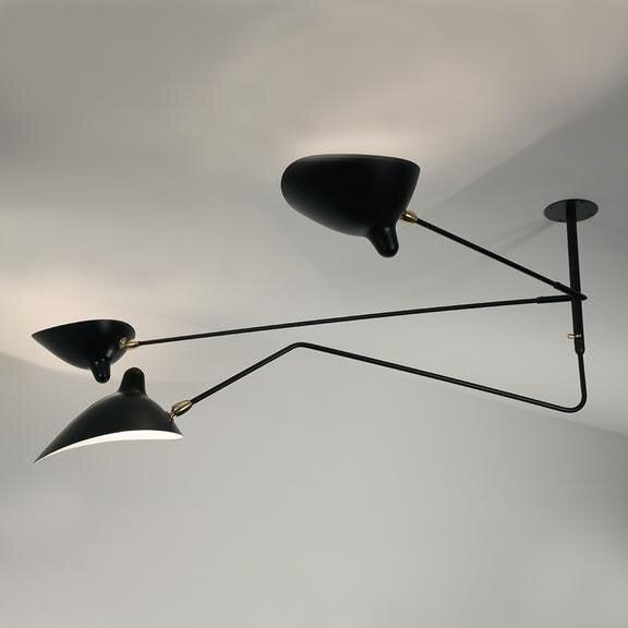 Serge Mouille - Ceiling Lamp w/2 Fixed Arms & 1 Curved Rotating Arm