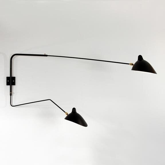 Serge Mouille - Big Wall Lamp w/2 Rotating Arms, 1 Straight, 1 Curved