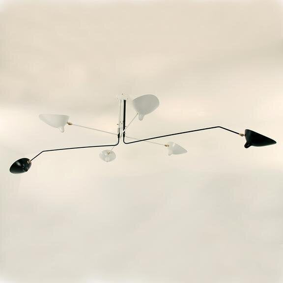 Serge Mouille - Ceiling Lamp w/6 Rotating Arms, Noir & Blanc